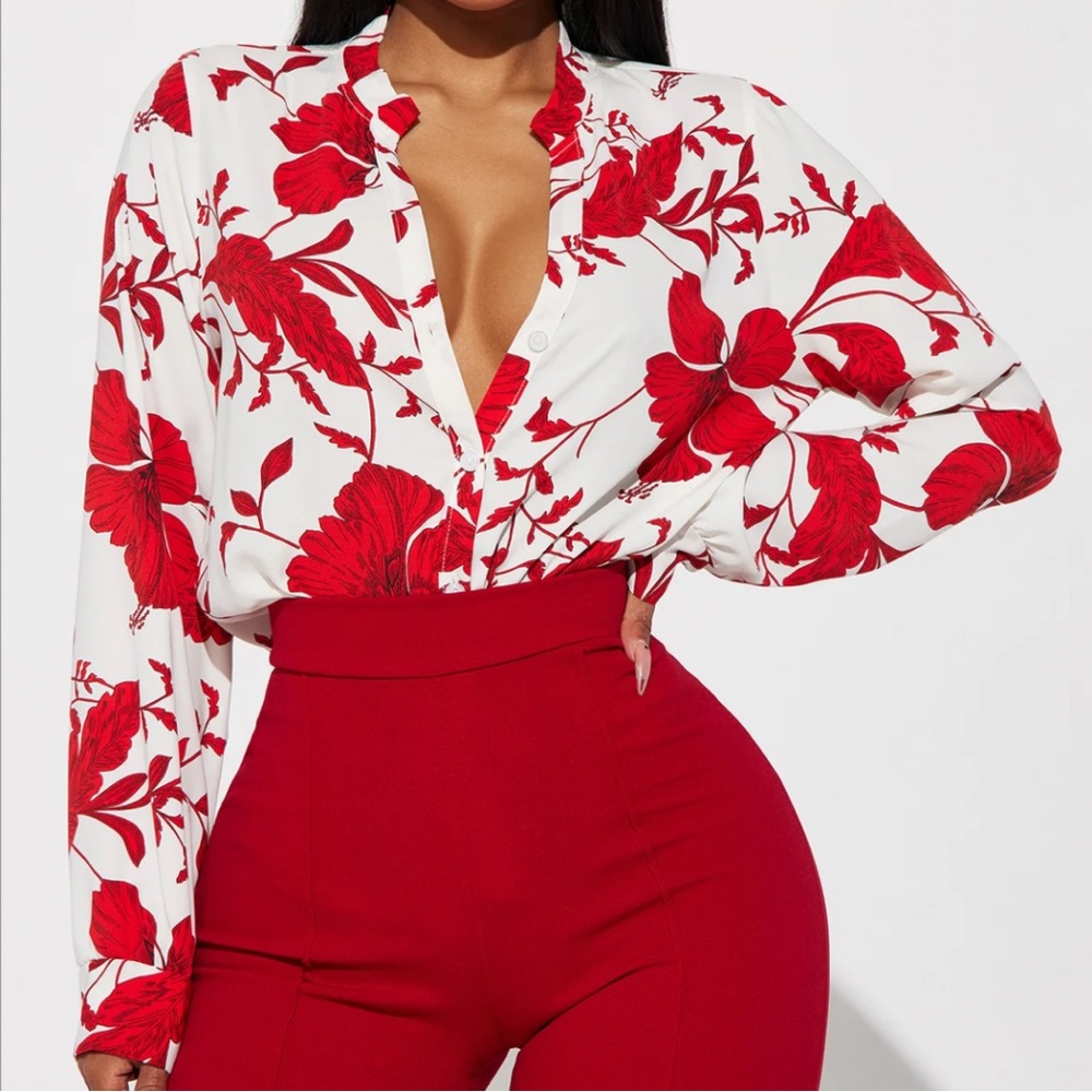 Red Floral Blouse